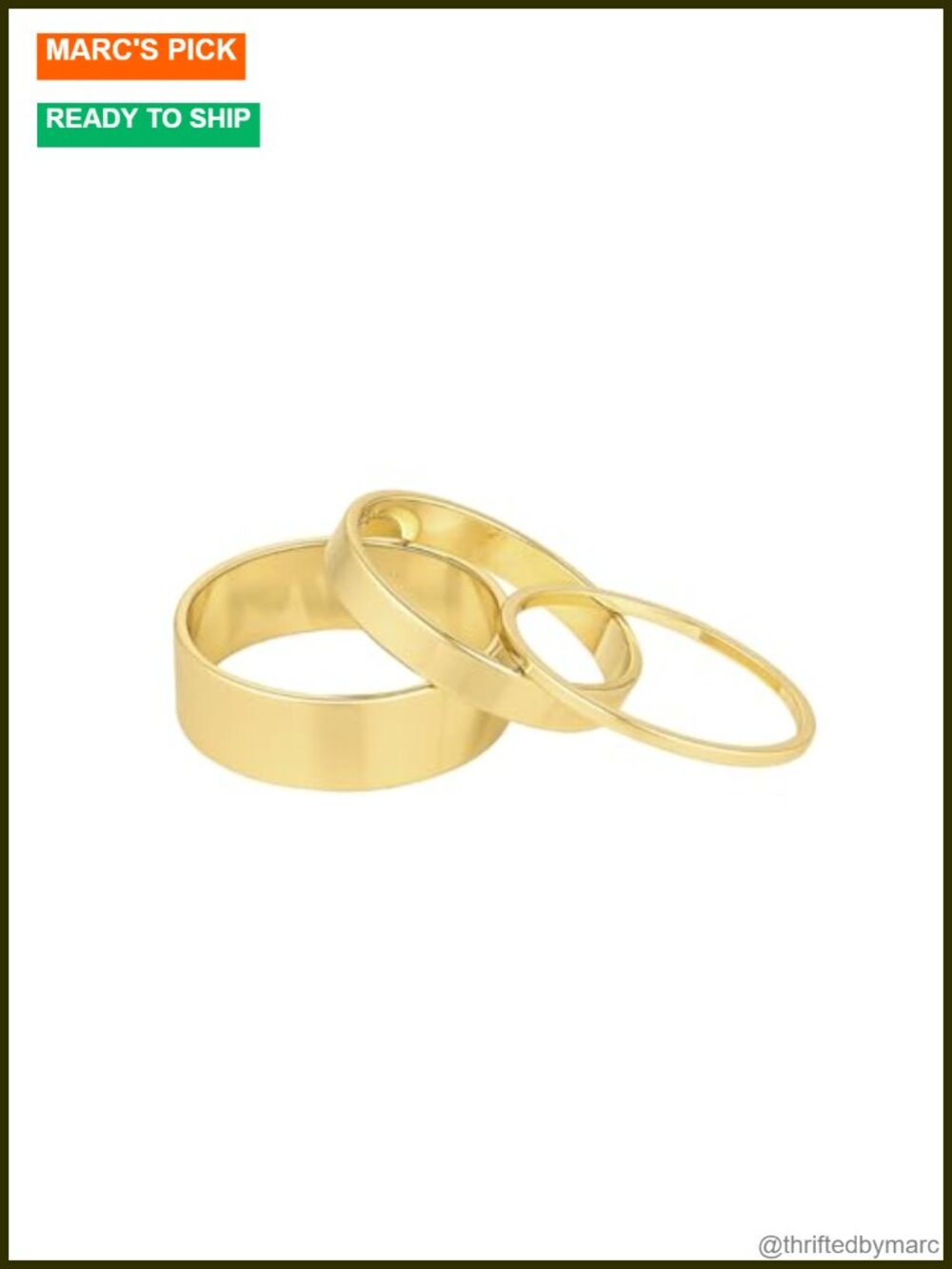 18k Gold Plated Stackable Rings Set of 3 Cigar Band Design
